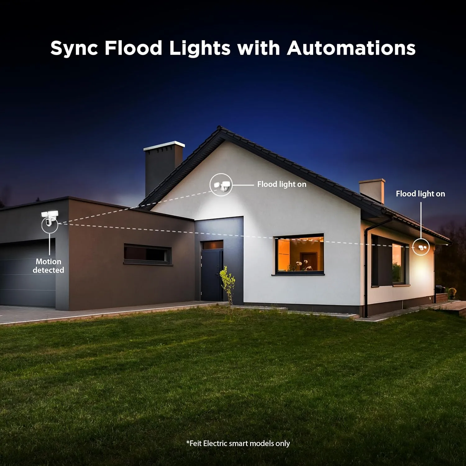 Feit Electric Smart Outdoor Flood Lights with Motion Sensor, 28W LED WiFi Security Light with Dusk to Dawn Compatible with Alexa and Hey Google, Tunable White, 2 Head, Hardwired, S9DFL/CCT/MOT/BZ/AG