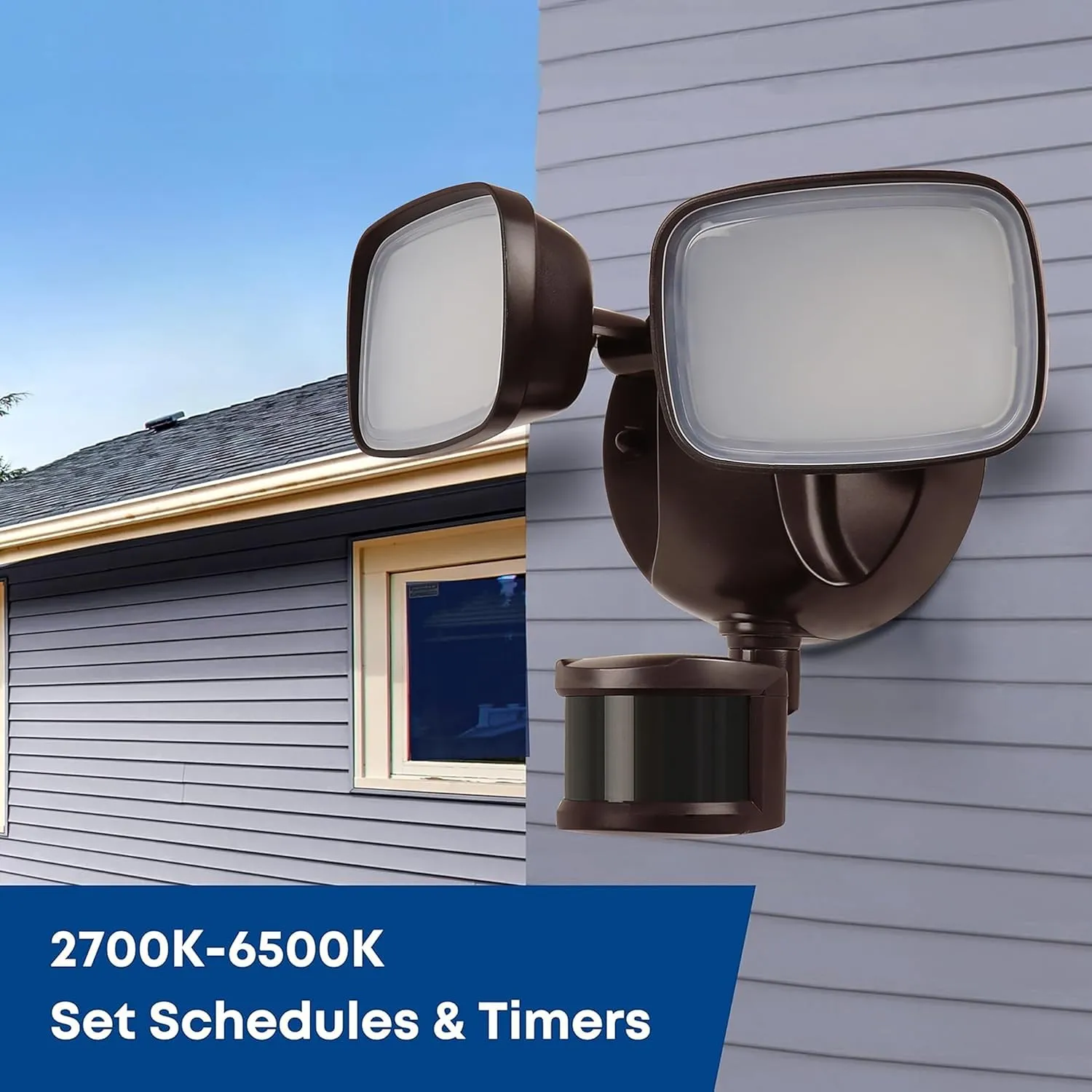 Feit Electric Smart Outdoor Flood Lights with Motion Sensor, 28W LED WiFi Security Light with Dusk to Dawn Compatible with Alexa and Hey Google, Tunable White, 2 Head, Hardwired, S9DFL/CCT/MOT/BZ/AG
