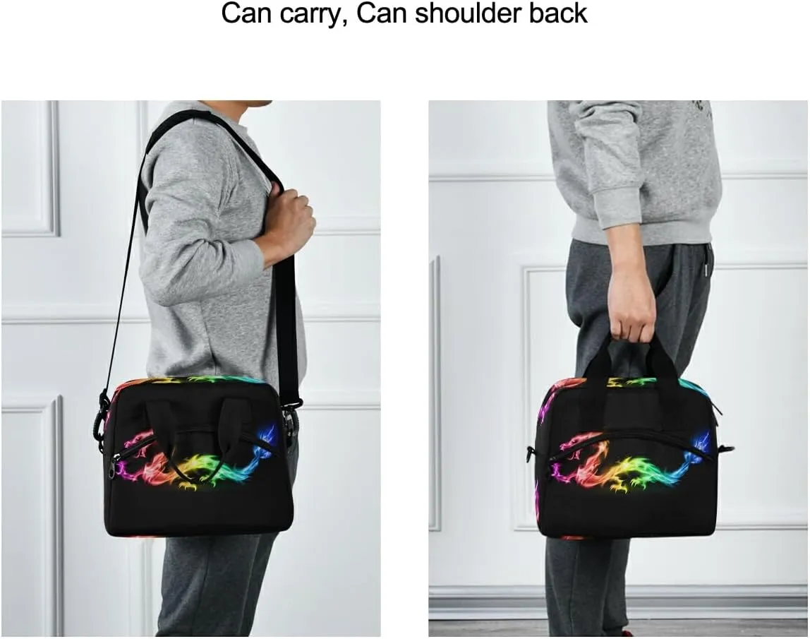 Fire Rainbow Dragon Lunch Bag Insulated Lunch Box for Women Men Tote Bag with Detachable Shoulder Strap for Office School Picnic Hiking