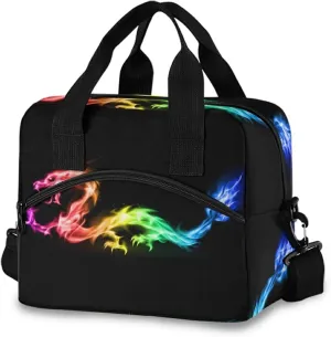 Fire Rainbow Dragon Lunch Bag Insulated Lunch Box for Women Men Tote Bag with Detachable Shoulder Strap for Office School Picnic Hiking
