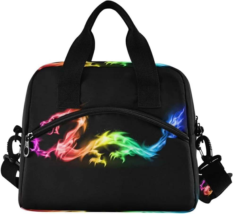 Fire Rainbow Dragon Lunch Bag Insulated Lunch Box for Women Men Tote Bag with Detachable Shoulder Strap for Office School Picnic Hiking