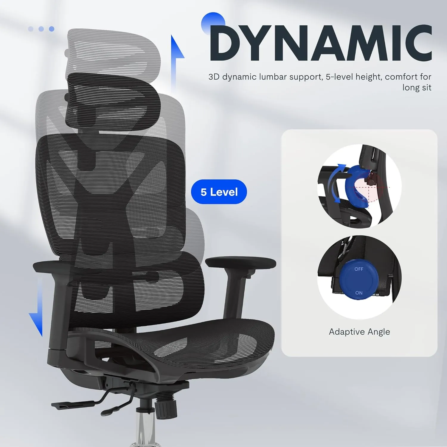 FLEXISPOT Premium Ergonomic Office Chair - Adjustable 3D Armrests, Dynamic Lumbar Support, Recline & Tilt Function, Mesh Seat, for Home & Office Use, OC4-SD Black