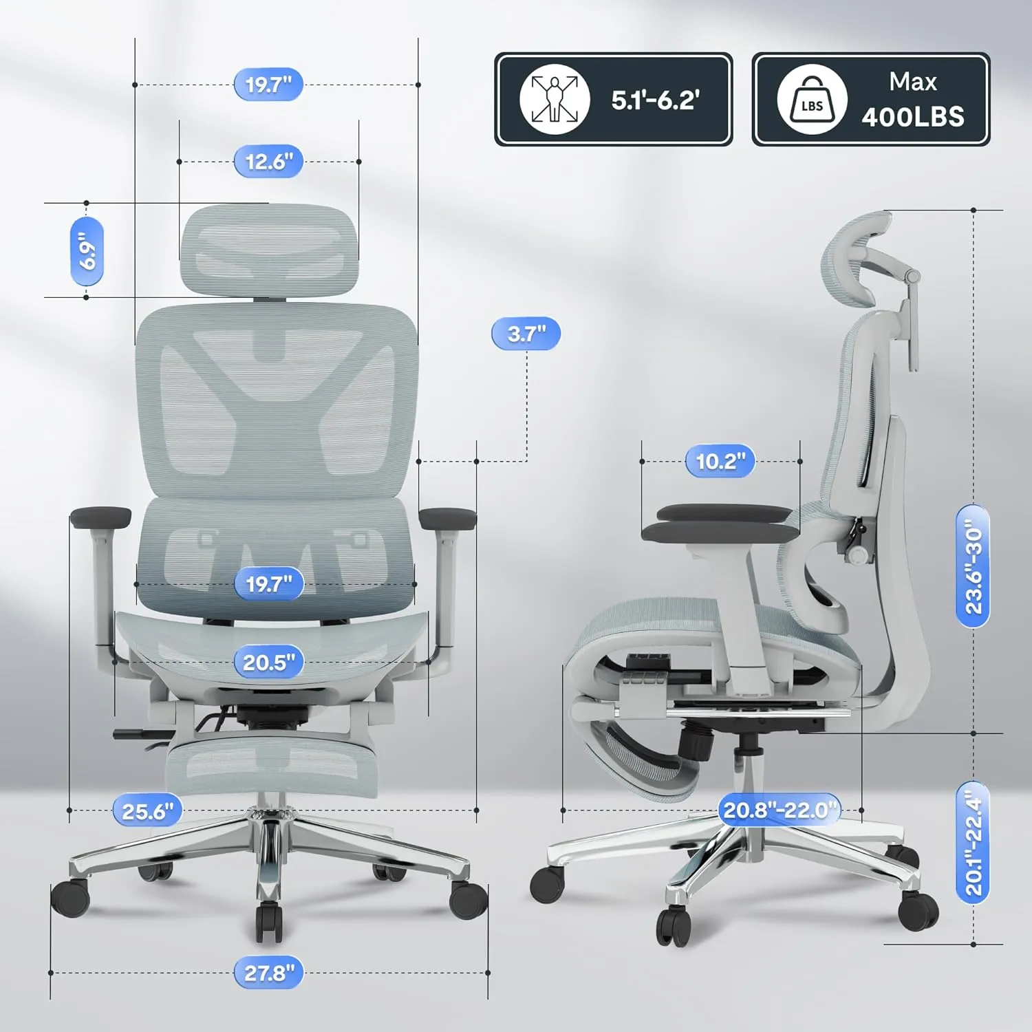 FLEXISPOT Premium Ergonomic Office Chair with Footrest- Adjustable 3D Armrests, Dynamic Lumbar Support, Recline & Tilt Function, Mesh Seat, for Home & Office Use, OC4-SD Blue