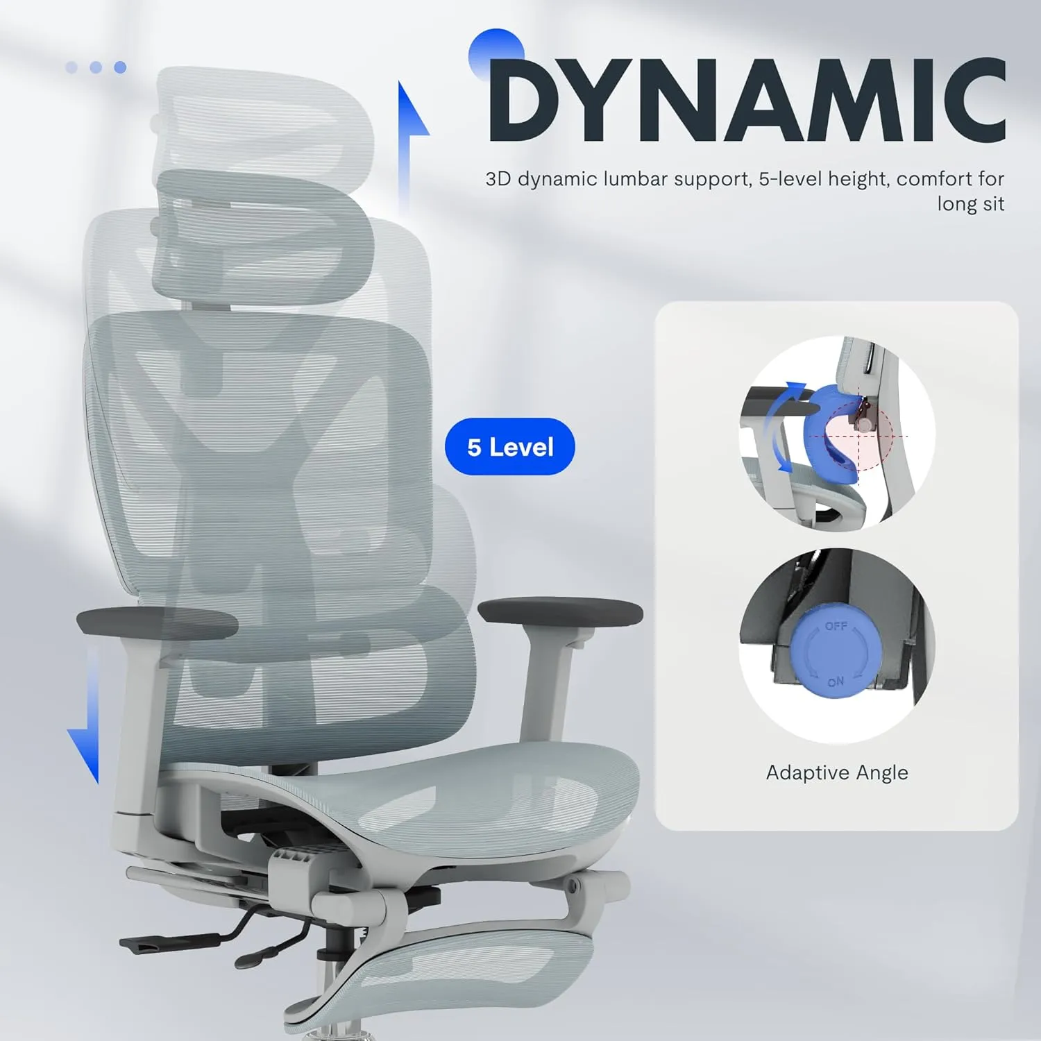 FLEXISPOT Premium Ergonomic Office Chair with Footrest- Adjustable 3D Armrests, Dynamic Lumbar Support, Recline & Tilt Function, Mesh Seat, for Home & Office Use, OC4-SD Blue