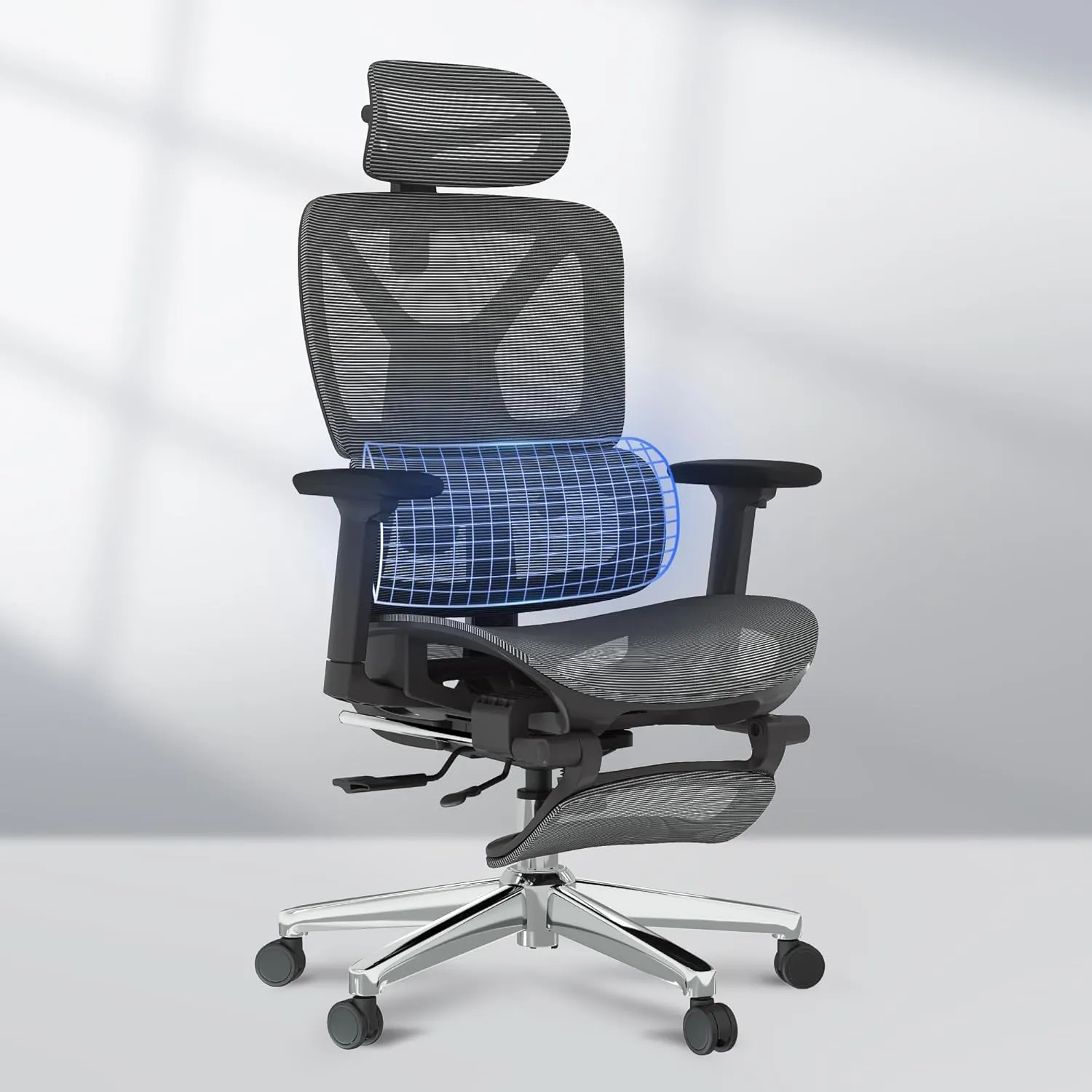 FLEXISPOT Premium Ergonomic Office Chair with Footrest- Adjustable 3D Armrests, Dynamic Lumbar Support, Recline & Tilt Function, Mesh Seat, for Home & Office Use, OC4-SD Dark Grey