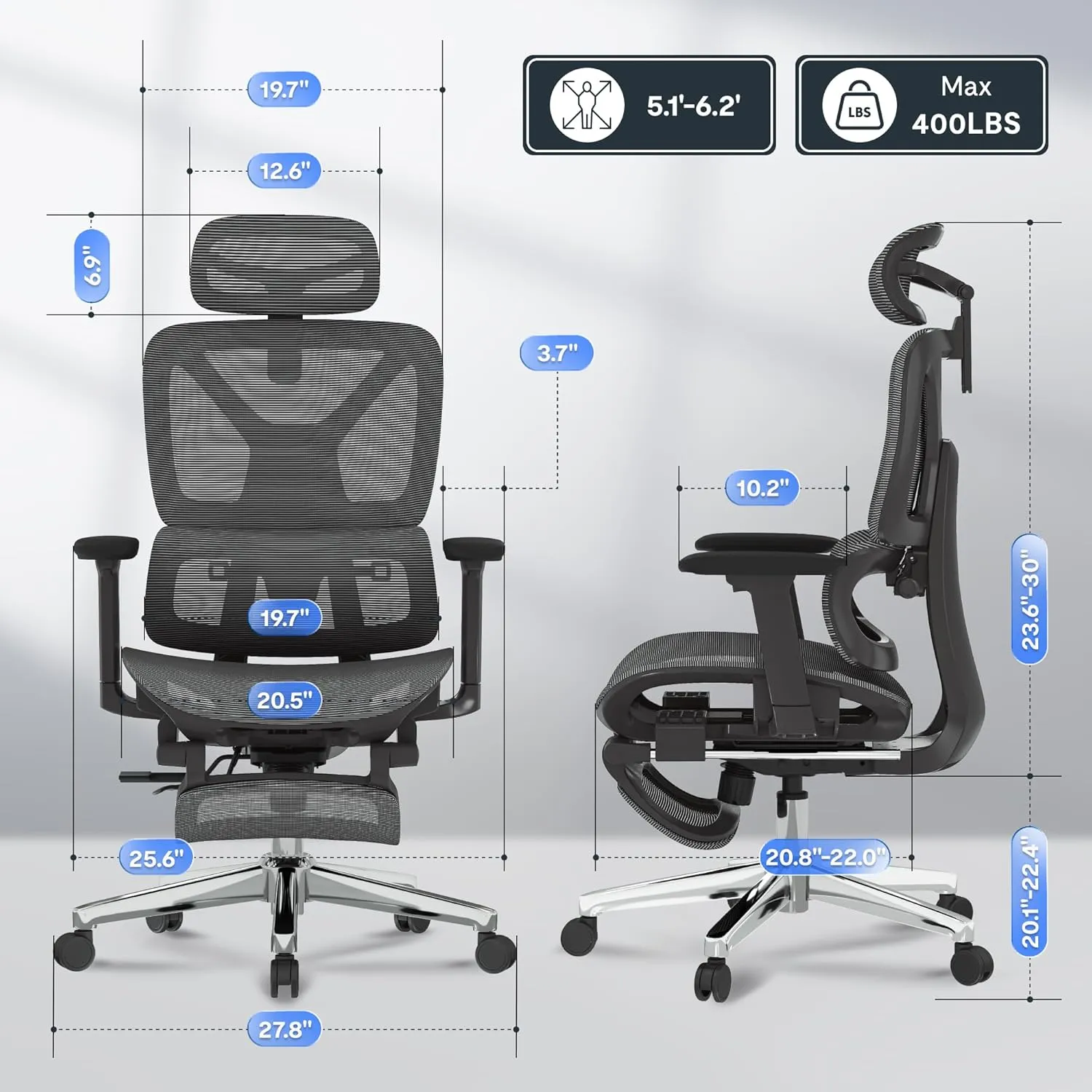 FLEXISPOT Premium Ergonomic Office Chair with Footrest- Adjustable 3D Armrests, Dynamic Lumbar Support, Recline & Tilt Function, Mesh Seat, for Home & Office Use, OC4-SD Dark Grey