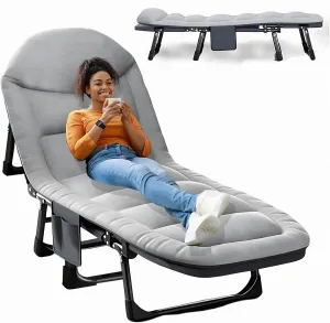 Foldable Camping Cot for Adults, 6 Adjustable Positions Sleeping Cots, Portable Folding Bed with Pillow, Heavy Duty Cot Bed for Camp, Travel, Room, Office (Grey, Medium-70 in)