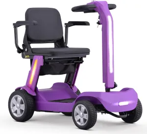 Foldable Mobility Scooter for Adults & Senior, 4 Wheels Powered Device for Travel, Lightweight and Portable, with LED Strip Light, Storage Bag, Charger Included, No Assemble Required (Purple)