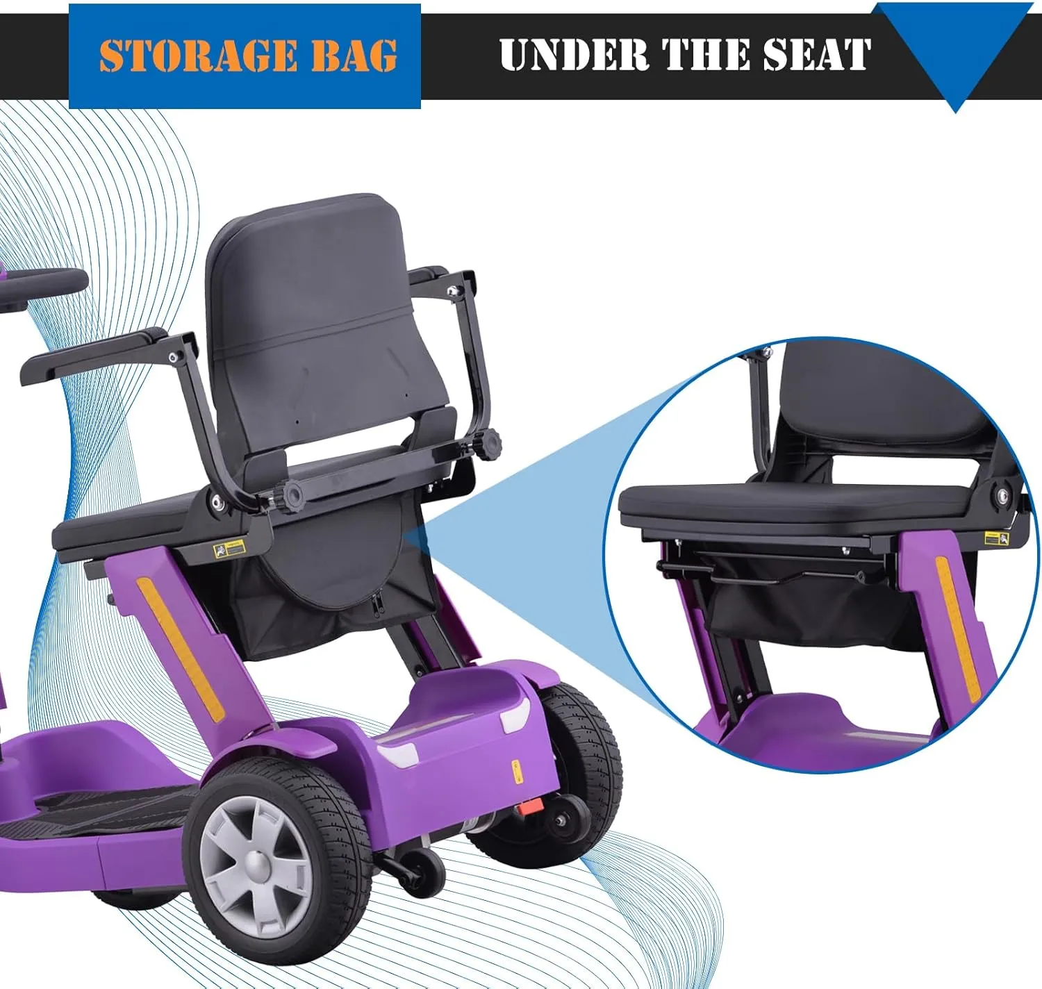 Foldable Mobility Scooter for Adults & Senior, 4 Wheels Powered Device for Travel, Lightweight and Portable, with LED Strip Light, Storage Bag, Charger Included, No Assemble Required (Purple)