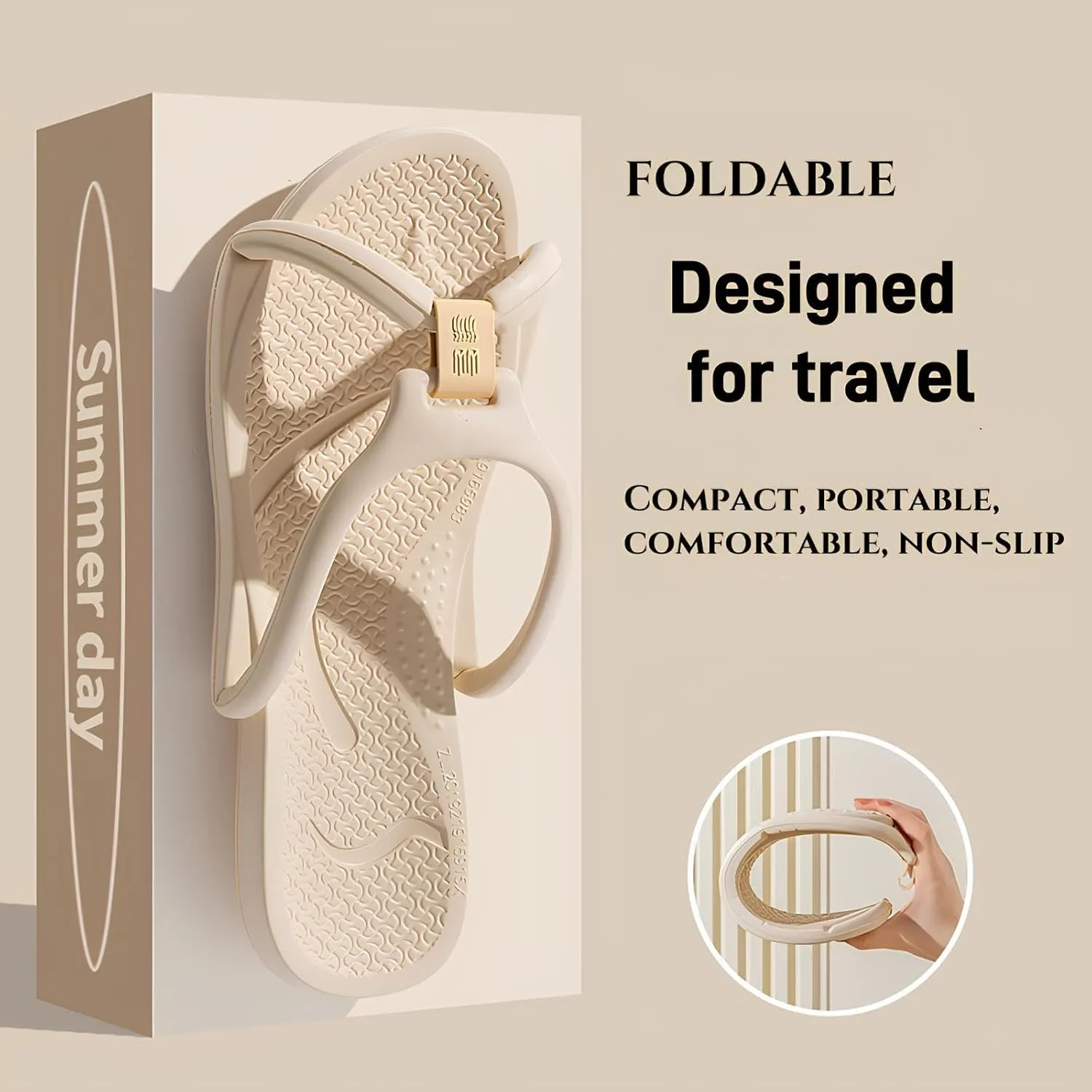 Foldable Travel Slippers, Portable Hotel Lightweight Slides, Shower Shoes for Women & Men, Non-Slip, Quick-Dry Gym Shower Shoes, Waterproof, Comfy Camp Travel Slippers for Spa & Beach