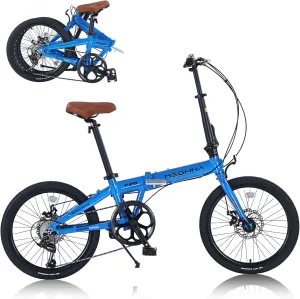 Folding Bike, Lightweight Aluminum Frame Foldable Bicycle 7-Speed, Front & Rear Disc Brakes,20-inch Wheels, Adjustable Seat Handlebar, Anti-Skid Tires for City Commuting, Fold Up Bike Men Women Adults