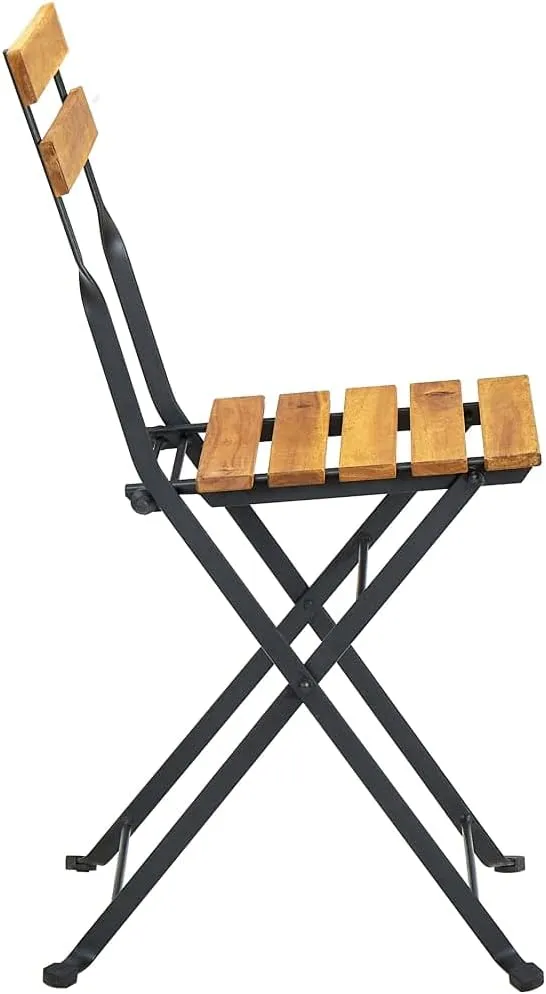 Folding Patio Chairs 2 Pcs Solid Acacia Wood Outdoor Chairs with Steel Frame Brown 15.7" x 18.1" x 33.5" Foldable Dining Chairs for Patio, Garden, Lawn, and Deck