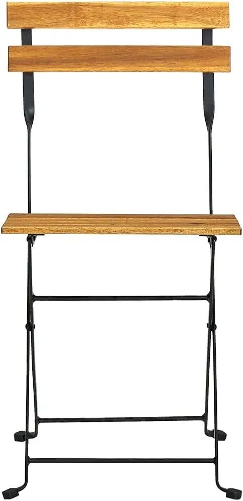 Folding Patio Chairs 2 Pcs Solid Acacia Wood Outdoor Chairs with Steel Frame Brown 15.7" x 18.1" x 33.5" Foldable Dining Chairs for Patio, Garden, Lawn, and Deck