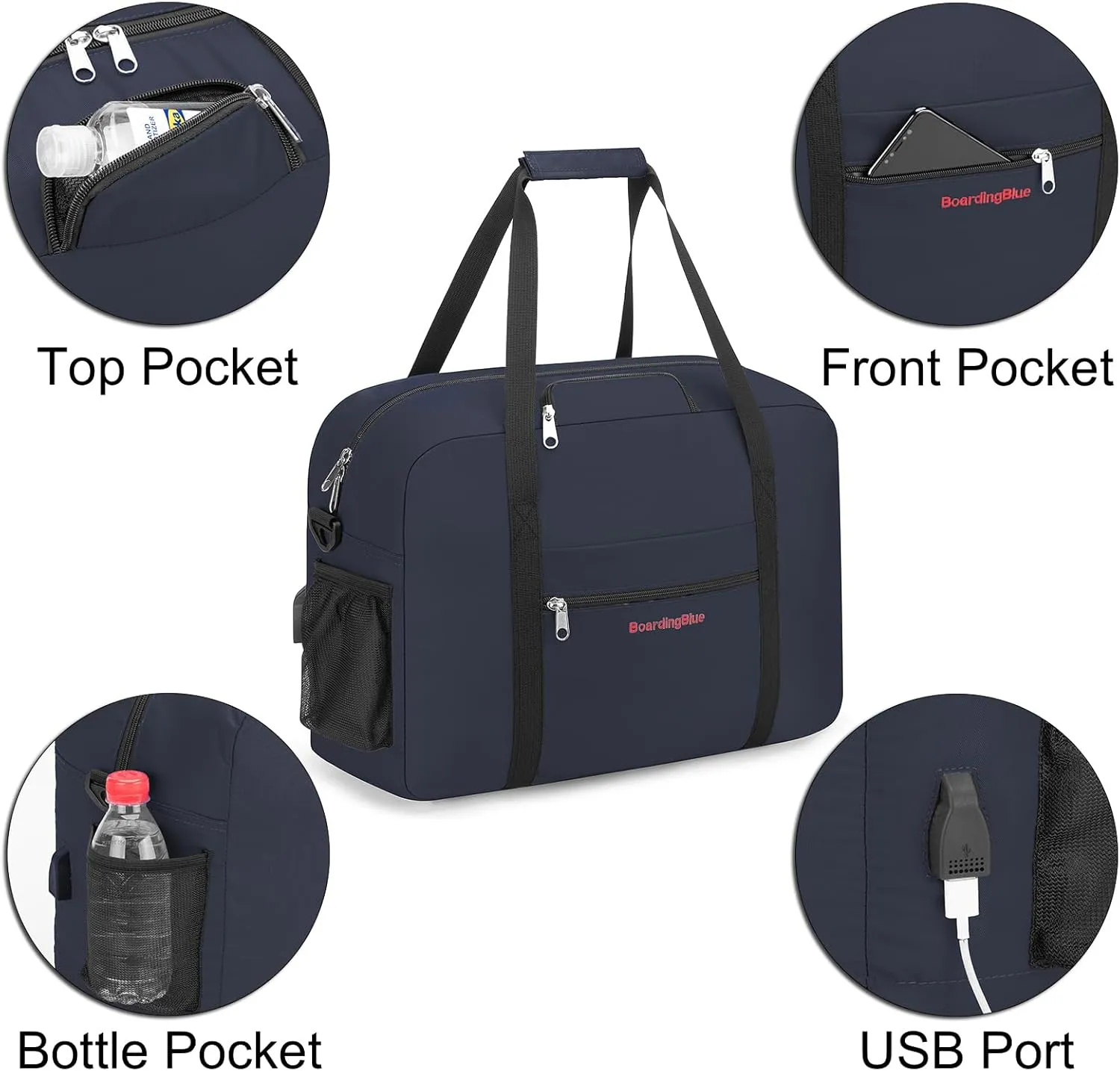 For Allegiant Spirits American Alirlinea 16X14X7 Inches Personal Item Under Seat Duffel Bag With Air Pillow And USB Port (Navy）