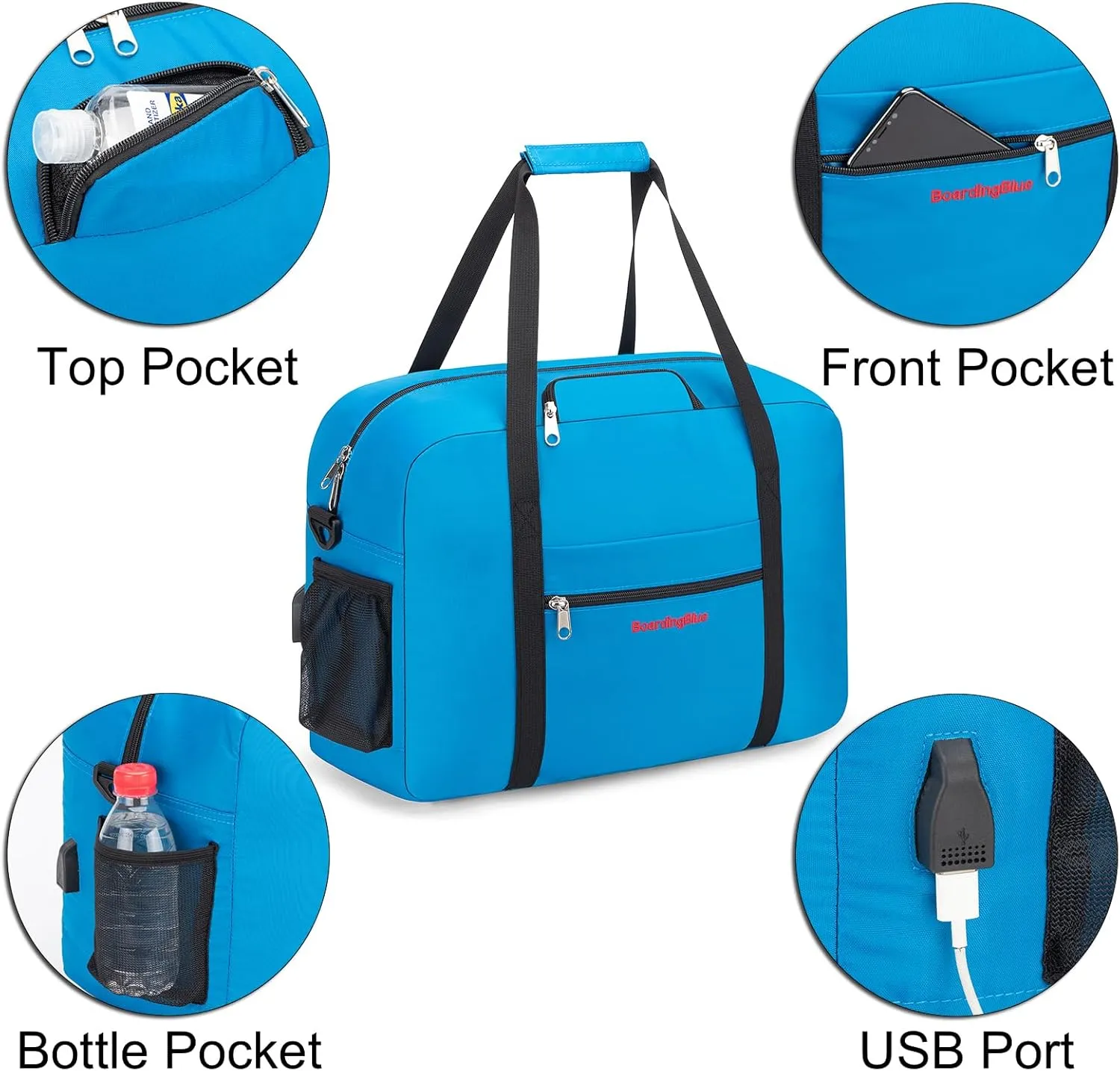 For Spirit, American Airline, Frontier 18X14X8 Inches Personal Item Under Seat Duffel Bag With Air Pillow And USB Port (Royal Blue)