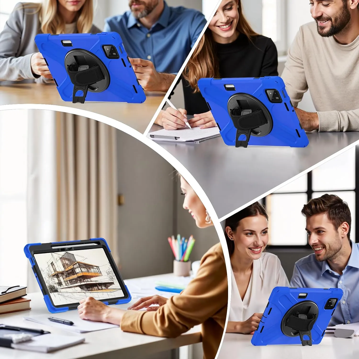 for Xiaomi Mi Pad 7/ Mi Pad 7 Pro Case, MiPad 7/ Pad 7 Pro Shockproof Case 11.2", 360 Rotate Stand Hand Strap Shoulder Strap Pencil Holder Protective Cover, Tablet for Men Women Kids, Blue