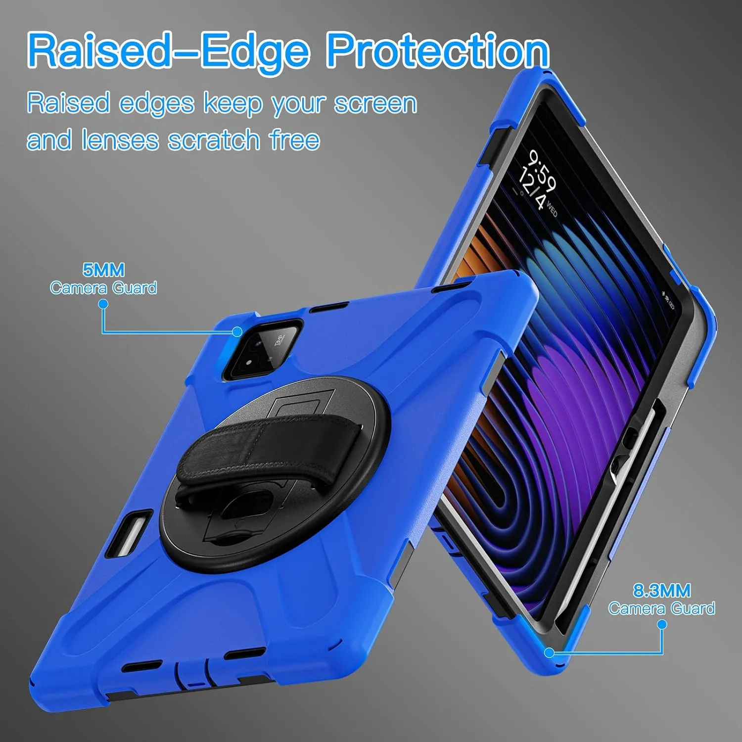 for Xiaomi Mi Pad 7/ Mi Pad 7 Pro Case, MiPad 7/ Pad 7 Pro Shockproof Case 11.2", 360 Rotate Stand Hand Strap Shoulder Strap Pencil Holder Protective Cover, Tablet for Men Women Kids, Blue