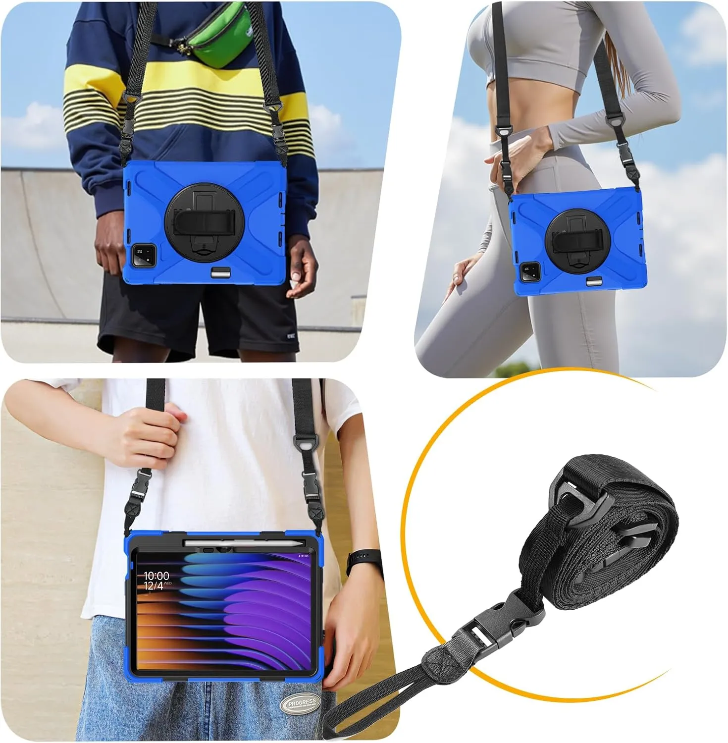 for Xiaomi Mi Pad 7/ Mi Pad 7 Pro Case, MiPad 7/ Pad 7 Pro Shockproof Case 11.2", 360 Rotate Stand Hand Strap Shoulder Strap Pencil Holder Protective Cover, Tablet for Men Women Kids, Blue