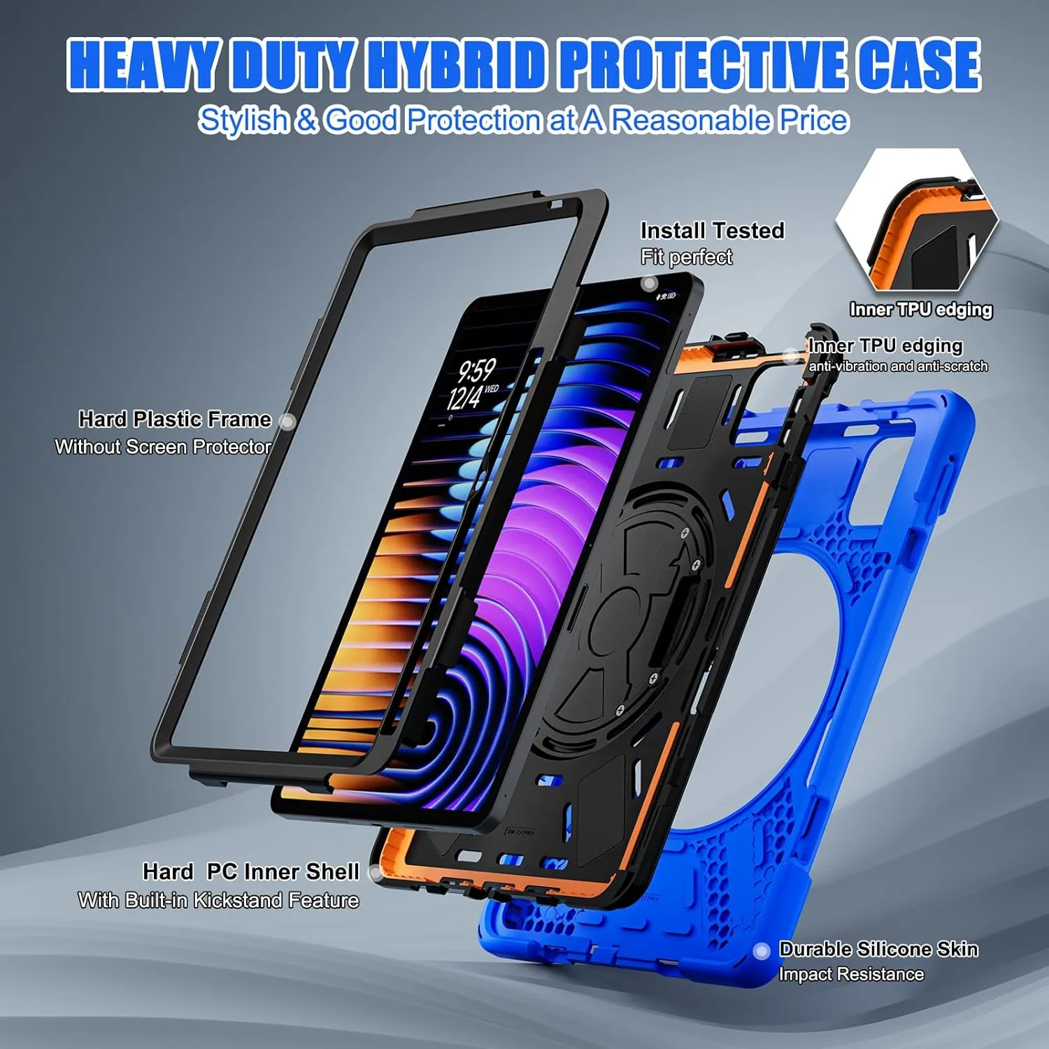 for Xiaomi Mi Pad 7/ Mi Pad 7 Pro Case, MiPad 7/ Pad 7 Pro Shockproof Case 11.2", 360 Rotate Stand Hand Strap Shoulder Strap Pencil Holder Protective Cover, Tablet for Men Women Kids, Blue
