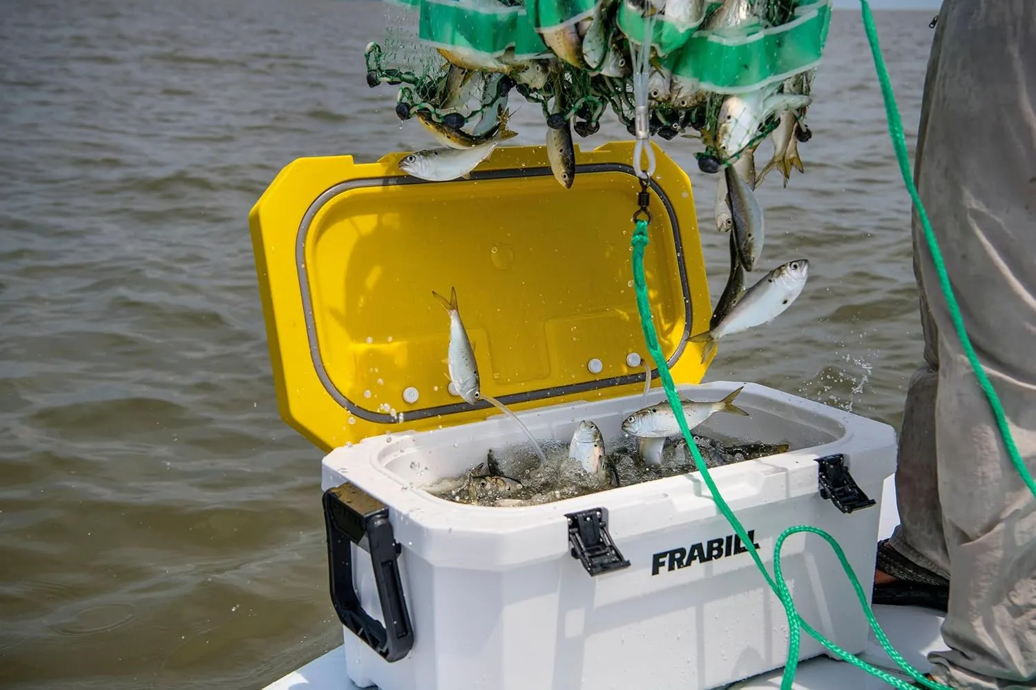 Frabill Magnum Bait Station 30 | 30 Quart Bait Cooler with Dual Aeration, White and Yellow
