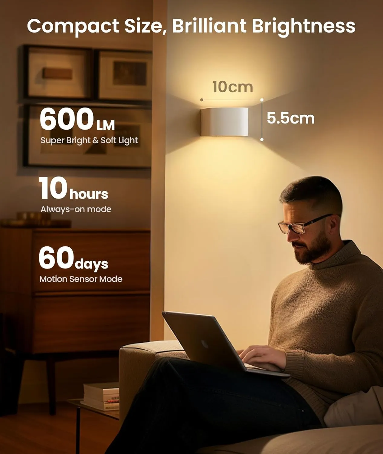FULEN Motion Sensor Wall Light with Remote Control 3 Colors Wireless Wall Sconces LED Indoor Up and Down Wall Lamp 5000mAh Rechargeable Battery Powered Wall Lamps Brightness Adjustable, White 2 Pack
