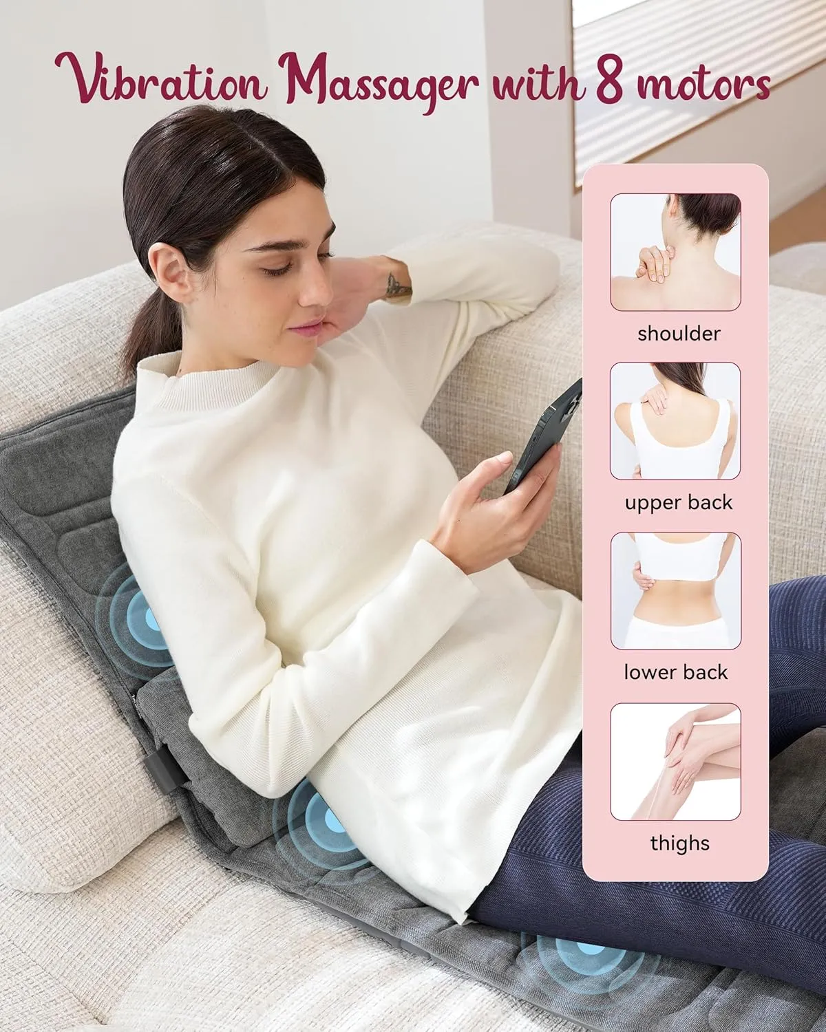 Full Body Massage Mat with Heat, Vibration Back Massager, Massage Chair Pad, Seat Massager, 8 Vibrating Motors, 2 Heating Pads for Back, Fathers Day Dad Gifts from Daughter