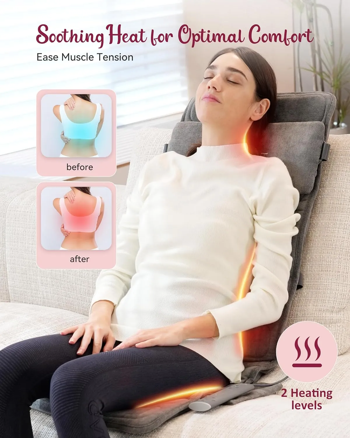 Full Body Massage Mat with Heat, Vibration Back Massager, Massage Chair Pad, Seat Massager, 8 Vibrating Motors, 2 Heating Pads for Back, Fathers Day Dad Gifts from Daughter