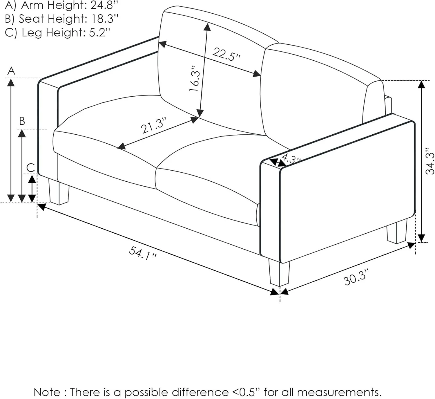 Furinno Bayonne Modern Upholstered Loveseat/Sofa Couch for Living Room, Fog