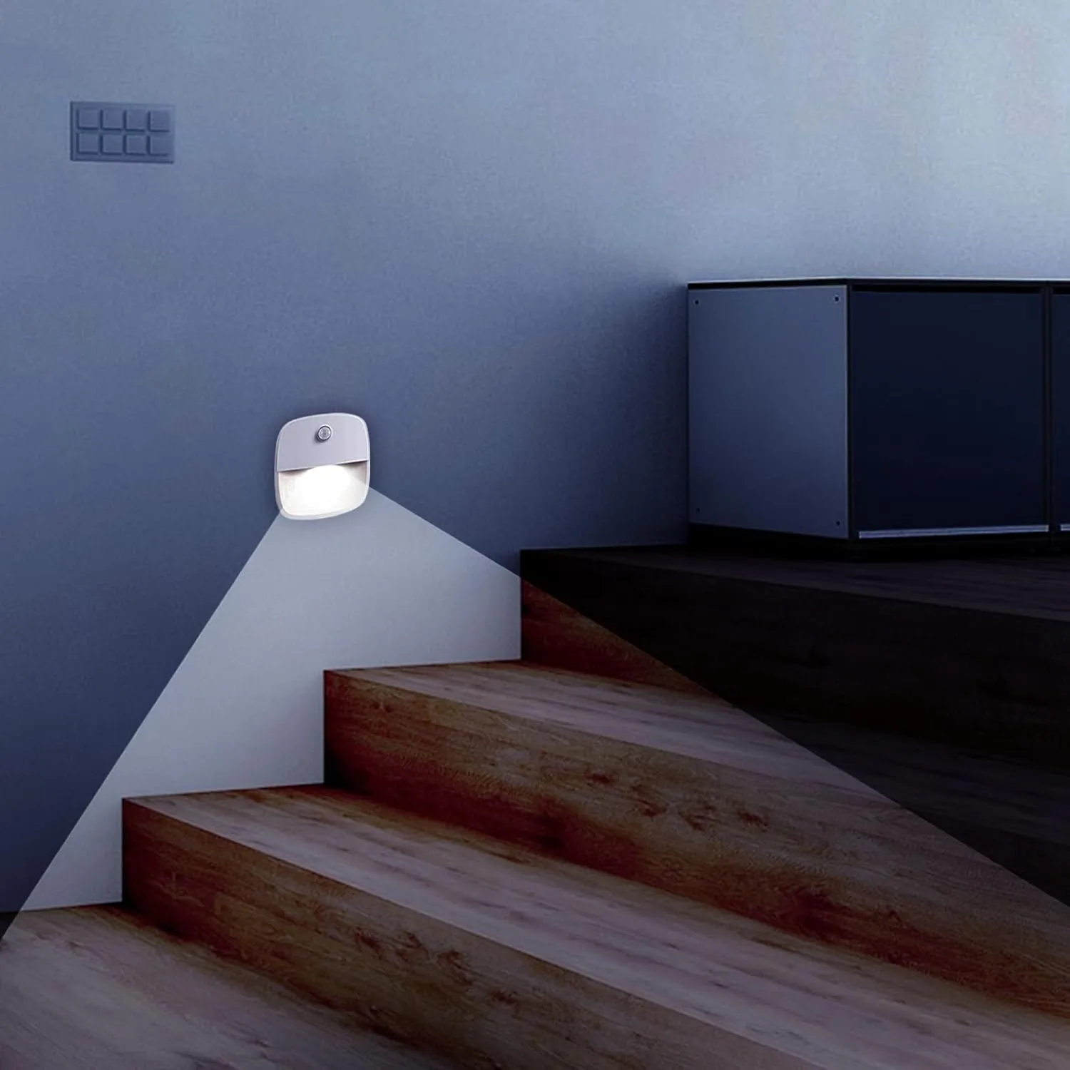 FXK Motion Sensor Night Light, Battery Powered LED Night Lights, Cordless Motion Sensor Stair Lights Indoor for Hallway, Bedroom, Bathroom - 3 Packs Cold White