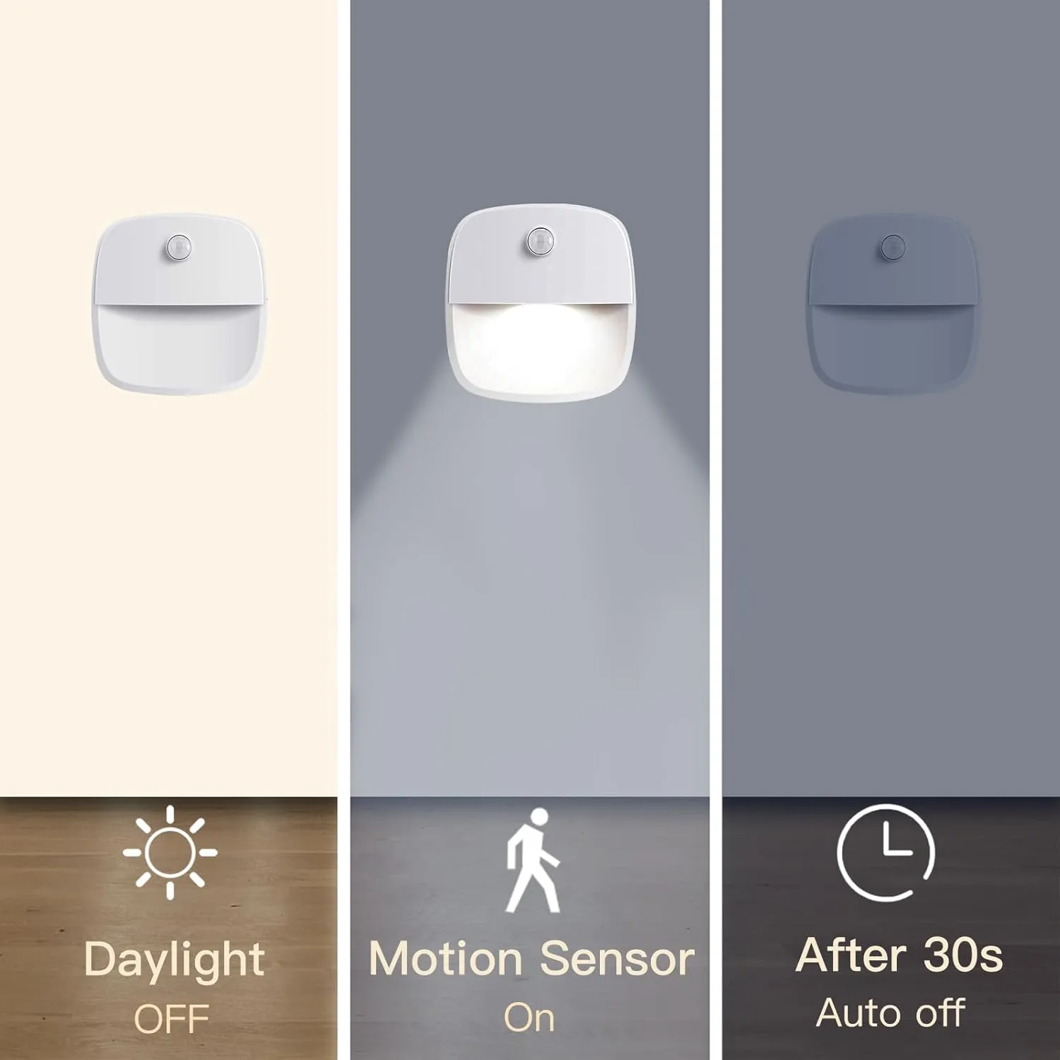 FXK Motion Sensor Night Light, Battery Powered LED Night Lights, Cordless Motion Sensor Stair Lights Indoor for Hallway, Bedroom, Bathroom - 3 Packs Cold White