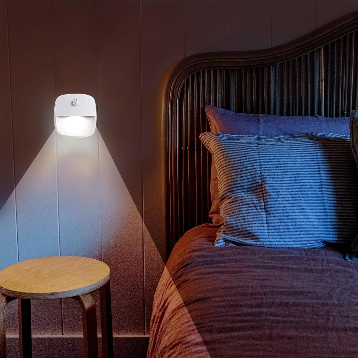 FXK Motion Sensor Night Light, Battery Powered LED Night Lights, Cordless Motion Sensor Stair Lights Indoor for Hallway, Bedroom, Bathroom - 3 Packs Cold White