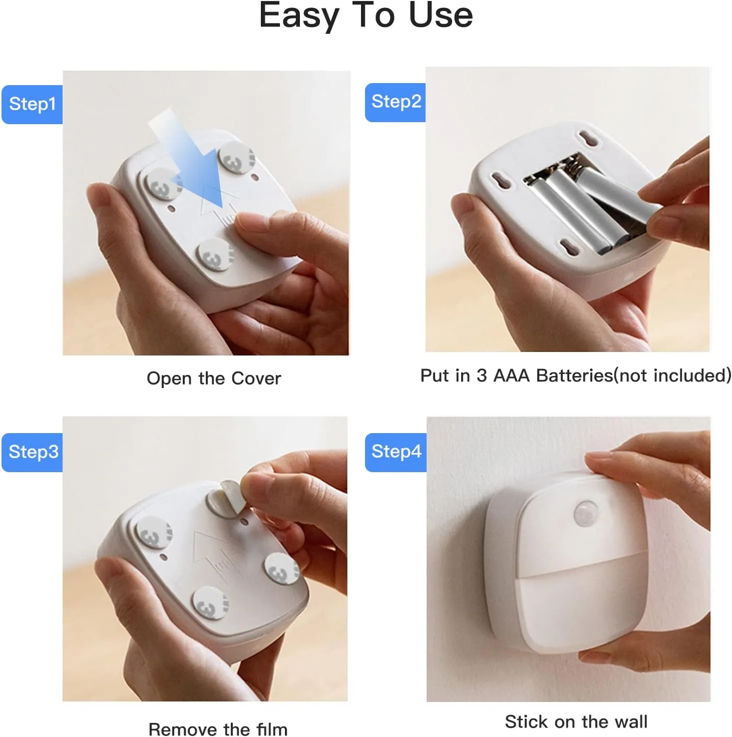 FXK Motion Sensor Night Light, Battery Powered LED Night Lights, Cordless Motion Sensor Stair Lights Indoor for Hallway, Bedroom, Bathroom - 3 Packs Cold White