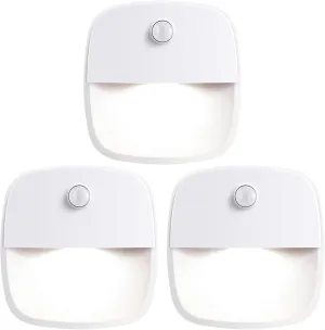 FXK Motion Sensor Night Light, Battery Powered LED Night Lights, Cordless Motion Sensor Stair Lights Indoor for Hallway, Bedroom, Bathroom - 3 Packs Cold White