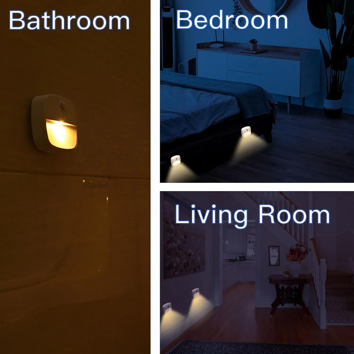 FXK Motion Sensor Night Light, Battery Powered LED Night Lights, Cordless Motion Sensor Stair Lights Indoor for Hallway, Bedroom, Bathroom - 3 Packs Cold White