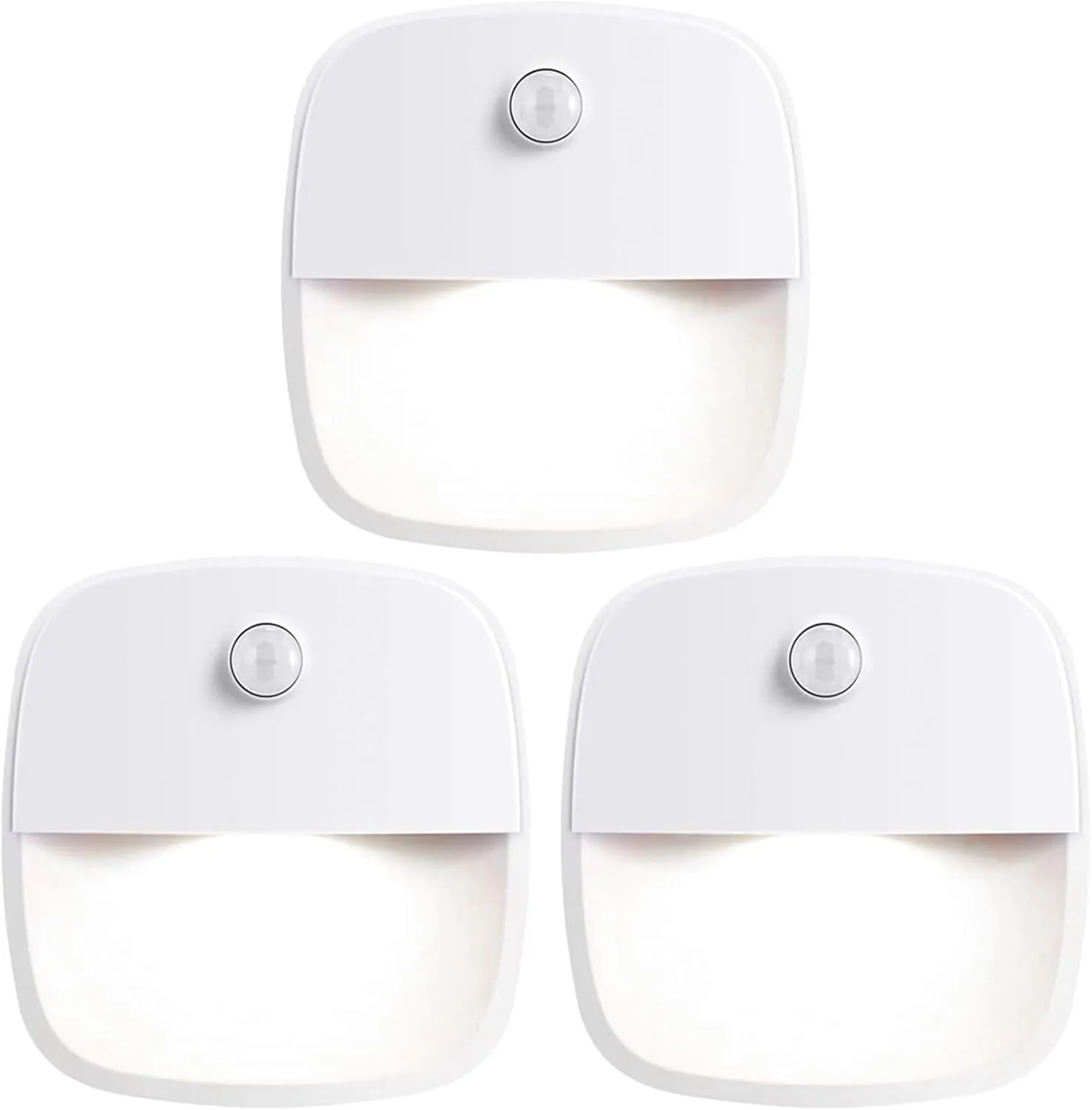 FXK Motion Sensor Night Light, Battery Powered LED Night Lights, Cordless Motion Sensor Stair Lights Indoor for Hallway, Bedroom, Bathroom - 3 Packs Cold White