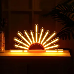 Ganeen Orange Sunrise Sunset Neon Sign Boho Wall Art Neon Lights for Bedroom Sun on the Horizon LED Signs Wall USB Night Room Decor for Living Room, Kitchen, Bathroom, Office Decor