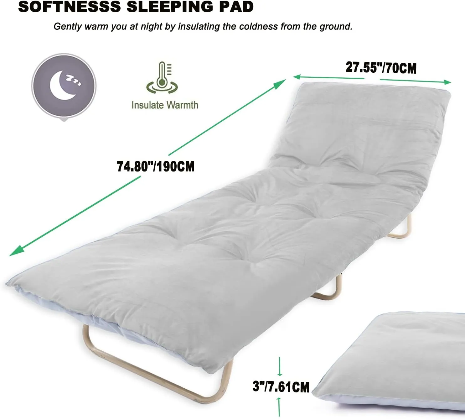 Gehannah Thick Camping Sleeping Pad, Soft Comfortable Microfiber Camping Cot Pads for Adults, Lightweight Foldable Sleeping mats for Traveling Hiking Backpacking Traveling