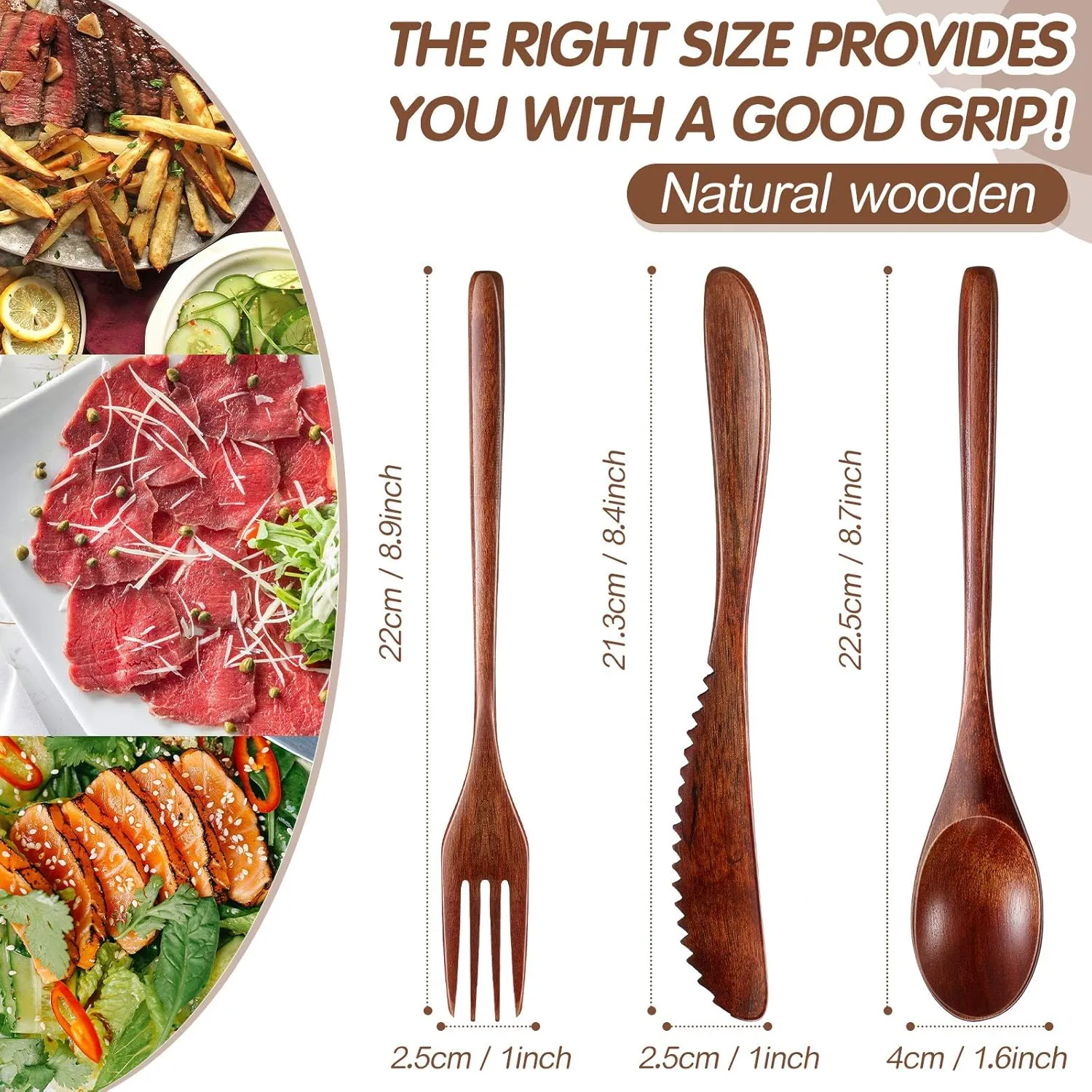 Geiserailie 12 Pcs Wooden Utensils for Eating Wooden Spoon Fork Knife Cutlery Set Kitchen Wood Dinner Flatware Tableware Set Includes Spoon, Fork, Knife (Phoebe Wood)