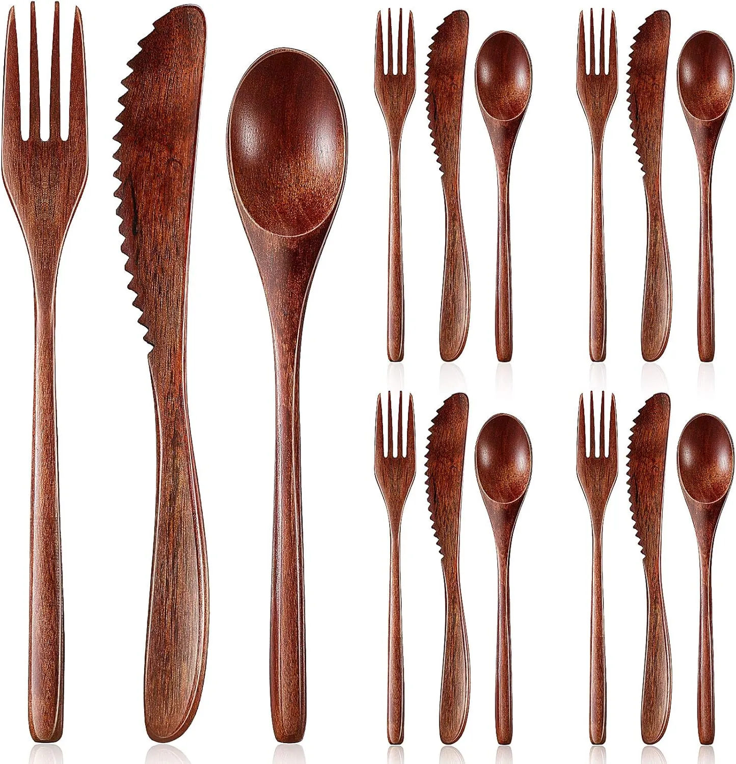 Geiserailie 12 Pcs Wooden Utensils for Eating Wooden Spoon Fork Knife Cutlery Set Kitchen Wood Dinner Flatware Tableware Set Includes Spoon, Fork, Knife (Phoebe Wood)