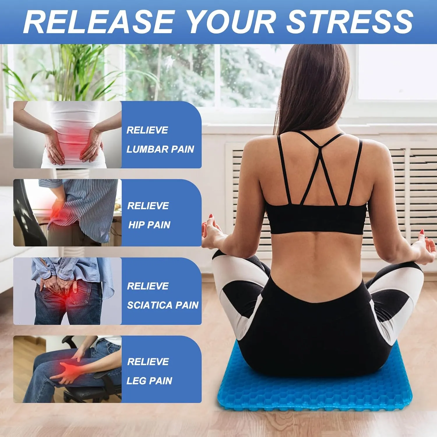 Gel Seat Cushion for Long Sitting, (18.5 Inch Extra Large Cushion) Soft＆Breathable Gel Cushions for Pressure Relief, Wheelchair Seat Cushions, Honeycomb Seat Cushions, Office Chair Cushions