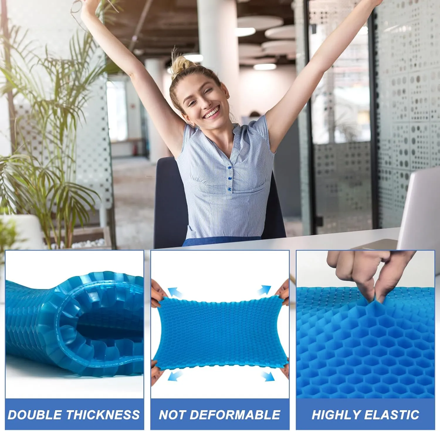 Gel Seat Cushion for Long Sitting, (18.5 Inch Extra Large Cushion) Soft＆Breathable Gel Cushions for Pressure Relief, Wheelchair Seat Cushions, Honeycomb Seat Cushions, Office Chair Cushions