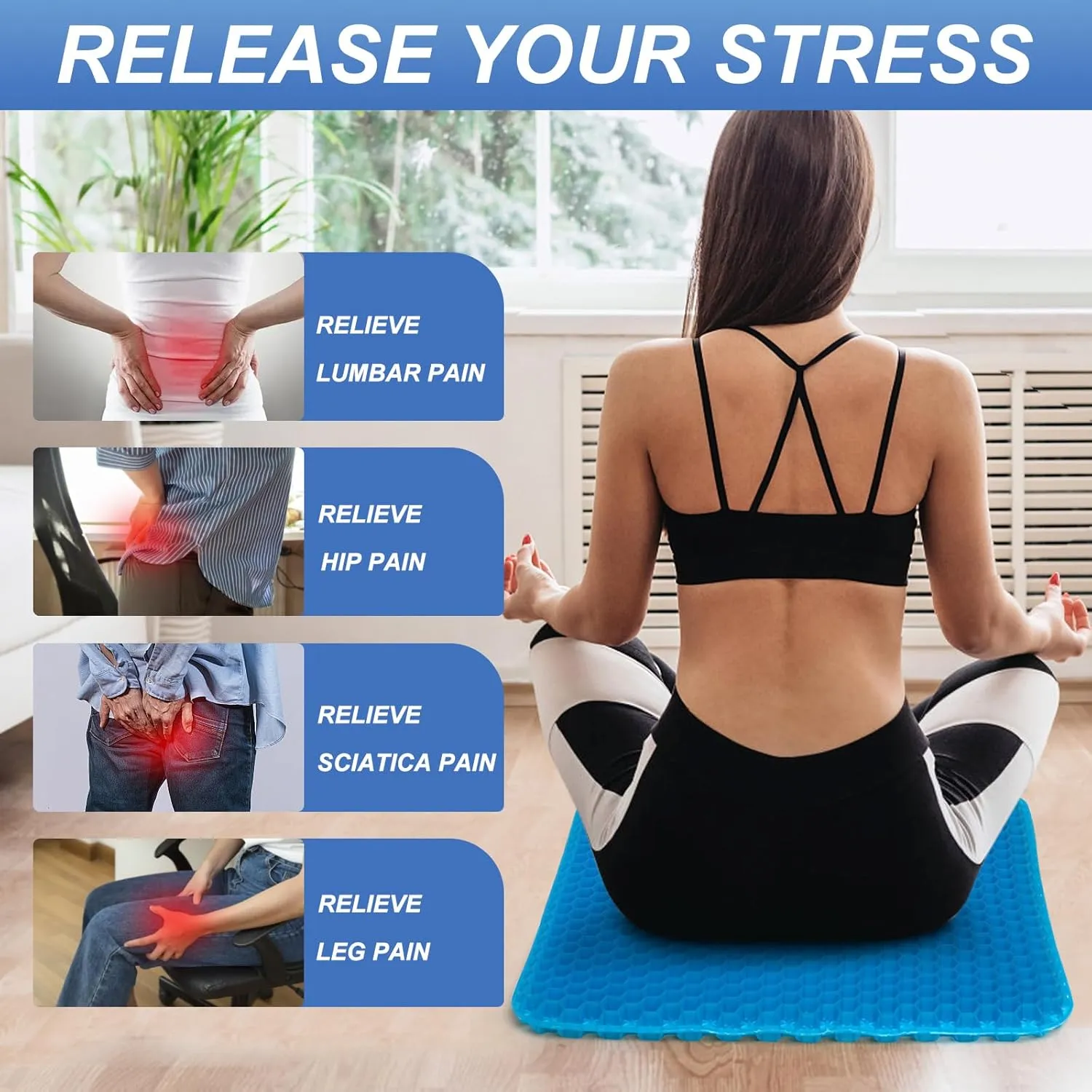 Gel Seat Cushion for Long Sitting, (20 Inch Extra Jumbo Cushion) Soft＆Breathable Gel Cushions for Pressure Relief, Wheelchair Seat Cushions, Gel Pad for Chair, Office Chair Cushion