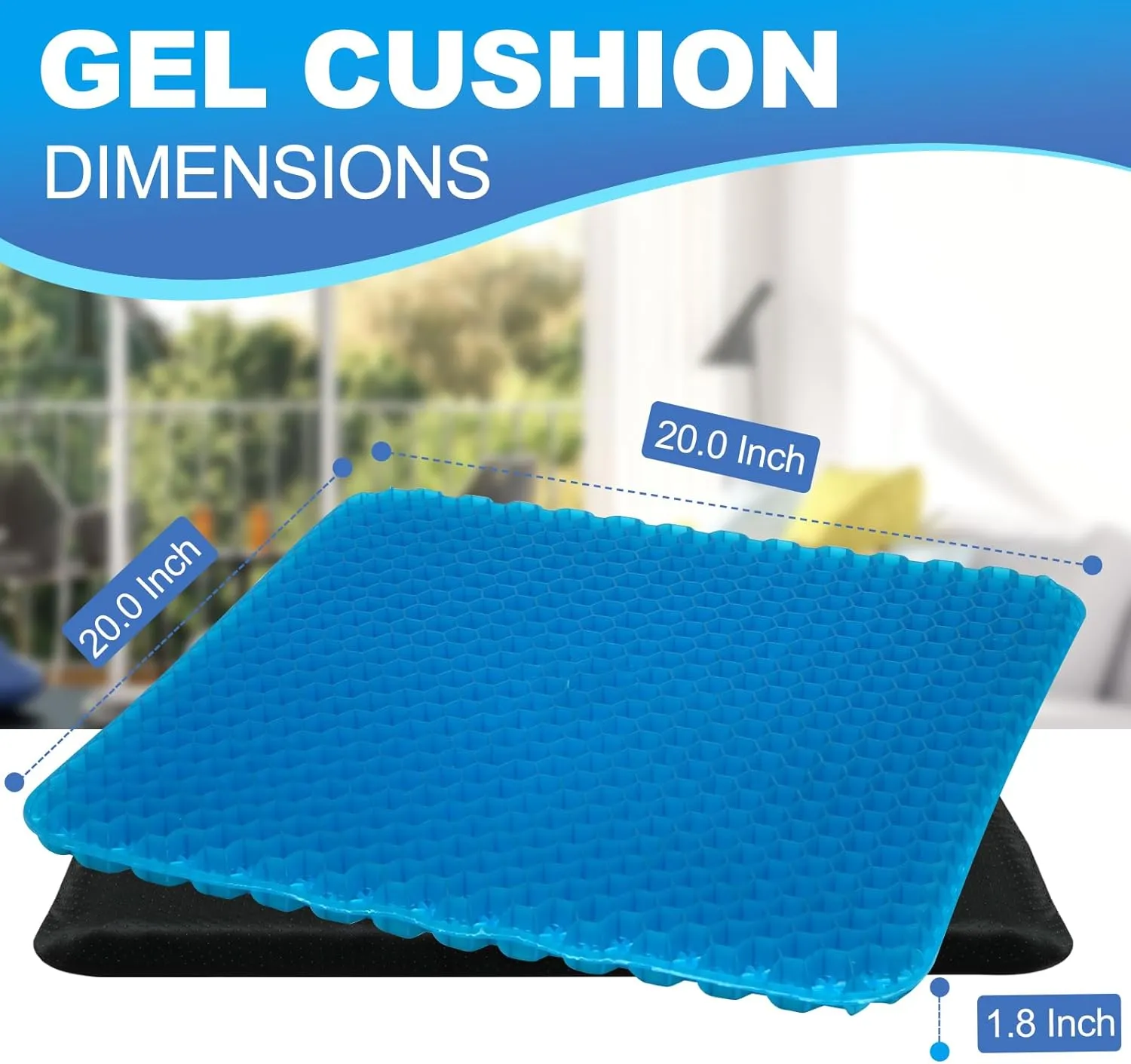 Gel Seat Cushion for Long Sitting, (20 Inch Extra Jumbo Cushion) Soft＆Breathable Gel Cushions for Pressure Relief, Wheelchair Seat Cushions, Gel Pad for Chair, Office Chair Cushion