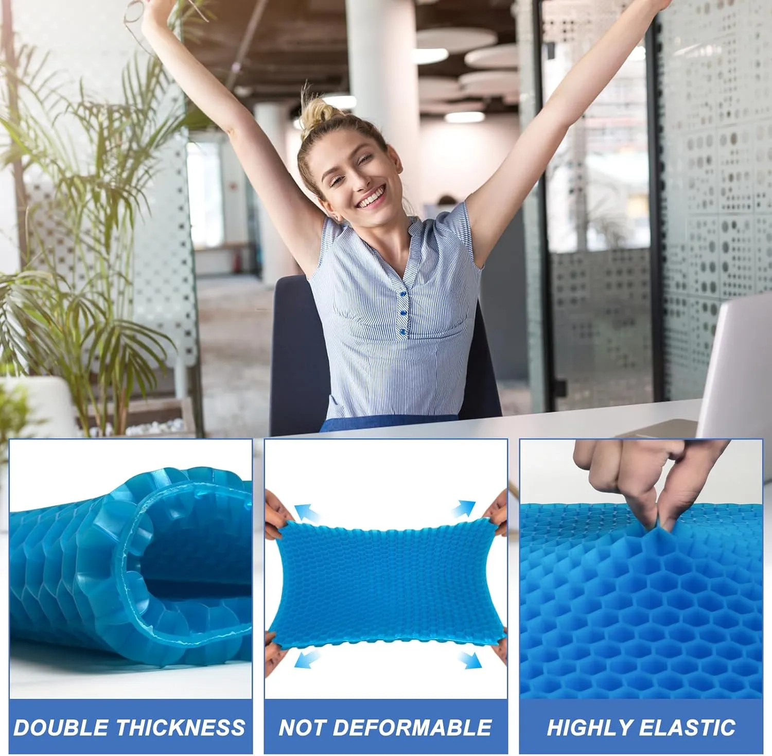 Gel Seat Cushion for Long Sitting, (20 Inch Extra Jumbo Cushion) Soft＆Breathable Gel Cushions for Pressure Relief, Wheelchair Seat Cushions, Gel Pad for Chair, Office Chair Cushion