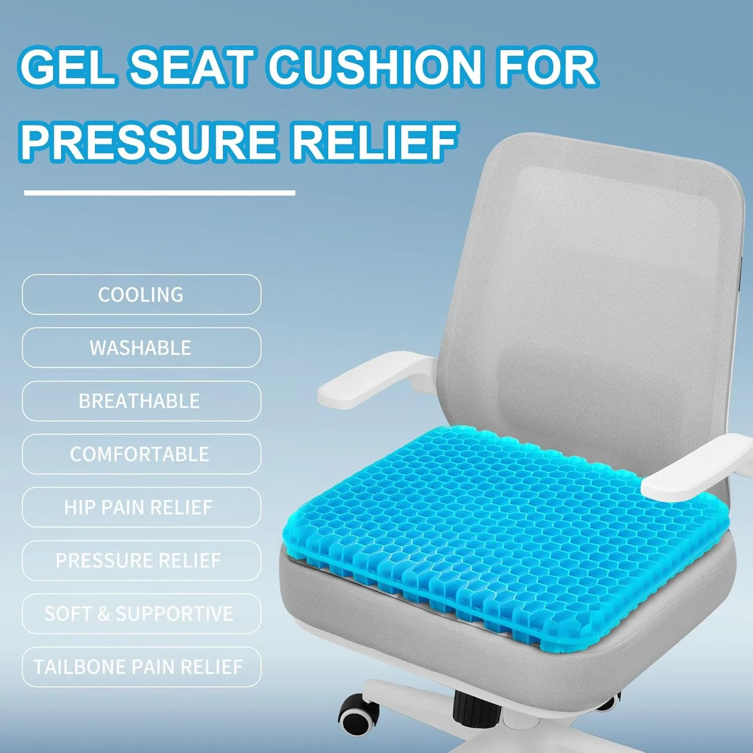 Gel Seat Cushion for Long Sitting, (2.4 Inch Extra Thick Cushion) Egg Sitter Gel Cushion, Soft＆Breathable Pressure Relief Seat Cushions, Gel Pad for Chair