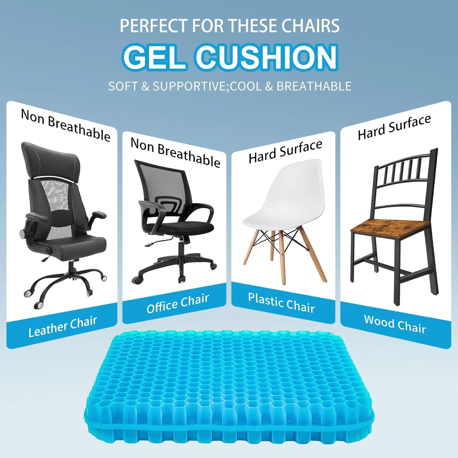 Gel Seat Cushion for Long Sitting, (2.4 Inch Extra Thick Cushion) Egg Sitter Gel Cushion, Soft＆Breathable Pressure Relief Seat Cushions, Gel Pad for Chair