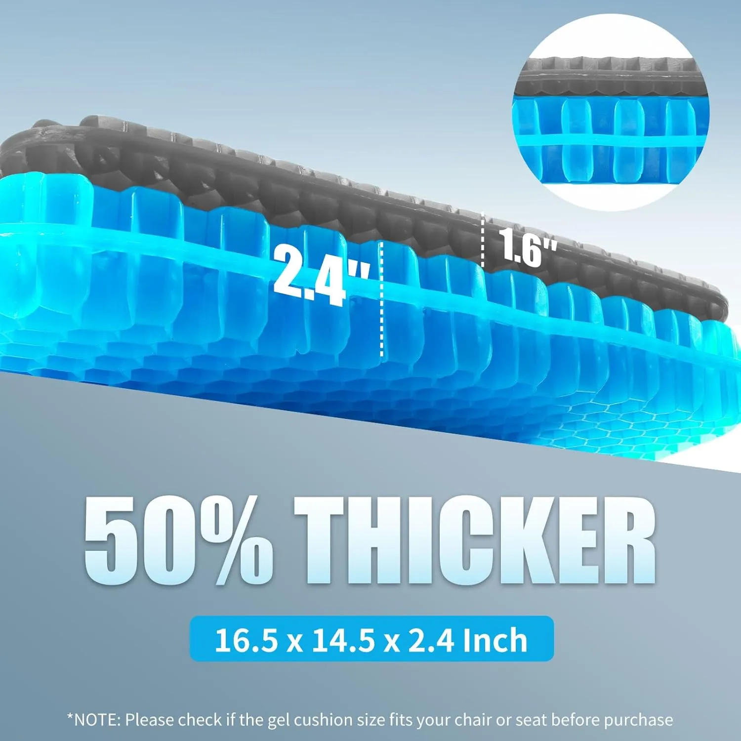 Gel Seat Cushion for Long Sitting, (2.4 Inch Extra Thick Cushion) Egg Sitter Gel Cushion, Soft＆Breathable Pressure Relief Seat Cushions, Gel Pad for Chair
