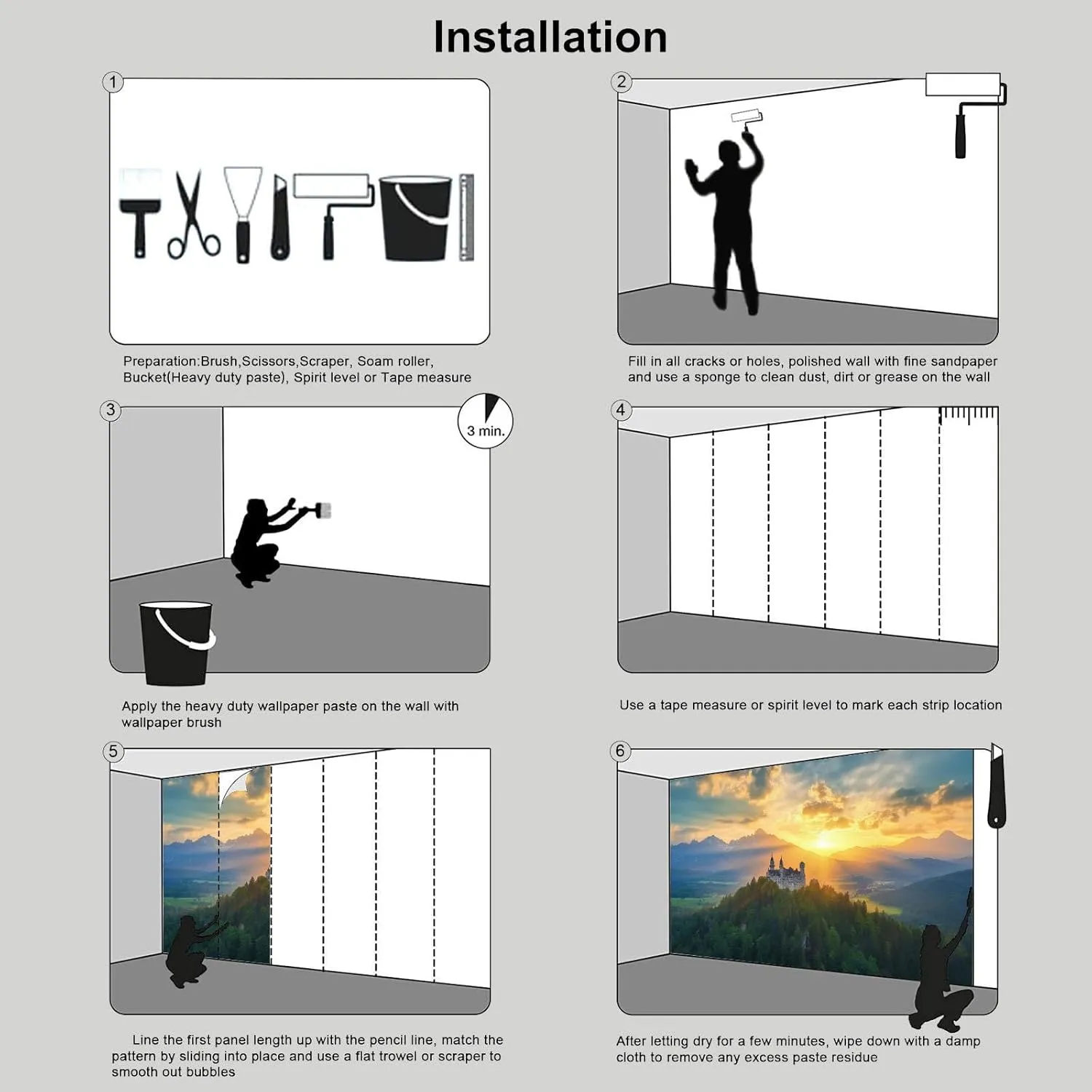 German Architecture Wall Mural 161" Wx 108" H - Mountain Top Sunset Large Photo Wallpaper, Photo Wall Decor for Living Room Bedroom TV and Sofa Background Kids Rooms