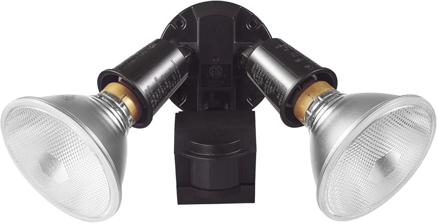 GLOBE 110-Degree 240 W Twin Head Bronze Hardwired Motion Sensor Security Flood Light, Spotlight, Outdoor, Outside House Lights