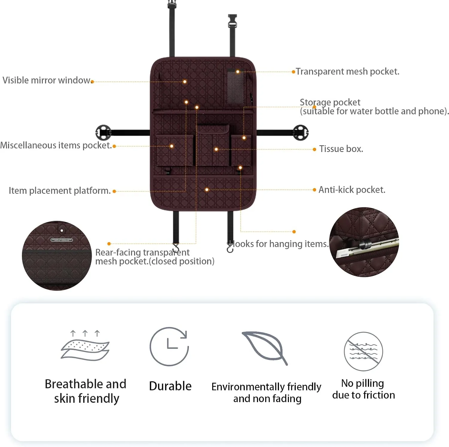 GMQ Seat Organizer 1 Pack, Car Backseat Organizer with Tray,Multifunctional Car Seat Back Storage Box Car Seat Back Storage with Foldable Tablet Holder (Coffee Brown)